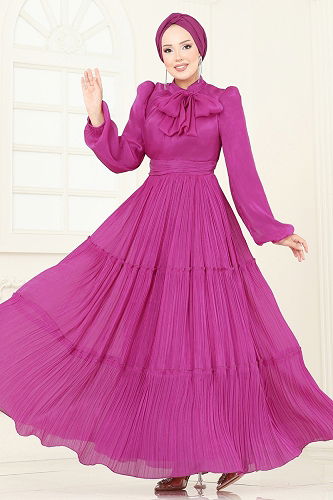 moda selvim فستان سهرة فوشي 5320D170 - Thumbnail