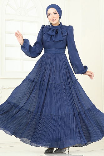 moda selvim Evening Dress 5320D170 Navy Blue - Thumbnail