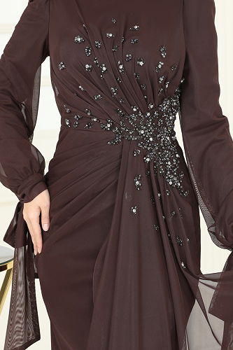 moda selvim Evening Dress 5349DMNK1166 Brown - Thumbnail