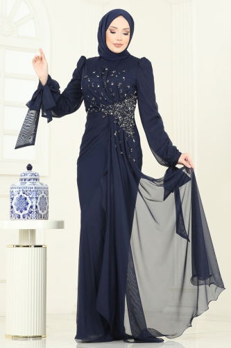 D.M.N.K. - Evening Dress 5349DMNK1166 Navy Blue