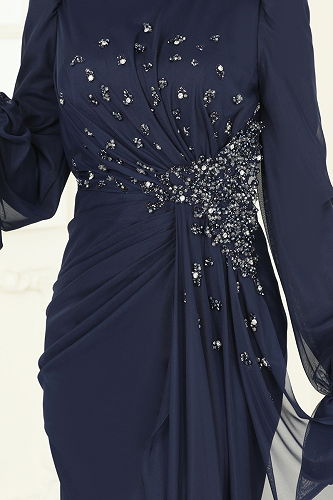moda selvim Evening Dress 5349DMNK1166 Navy Blue - Thumbnail