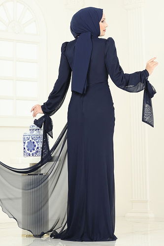 moda selvim Evening Dress 5349DMNK1166 Navy Blue - Thumbnail