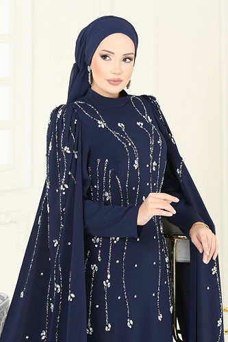 moda selvim Evening Dress 5370DMNK1166 Navy Blue - Thumbnail