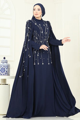 moda selvim فستان سهرة كحلي 5370DMNK1166 - Thumbnail