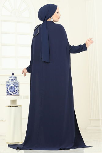 moda selvim Evening Dress 5375DMNK1166 Navy Blue - Thumbnail