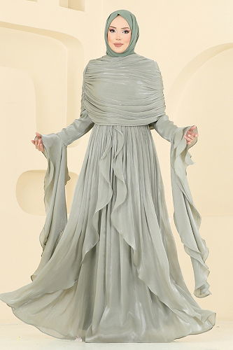 moda selvim Evening Dress 5398DMNK1166 Mint - Thumbnail