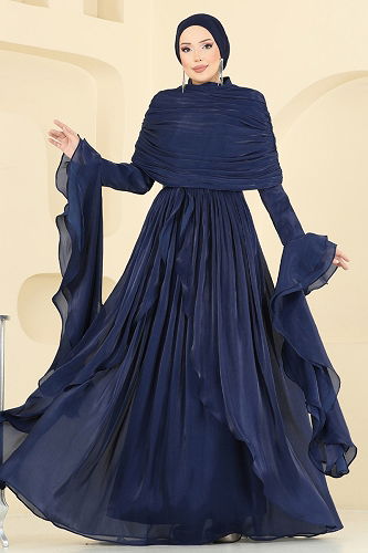 moda selvim Evening Dress 5398DMNK1166 Navy Blue - Thumbnail
