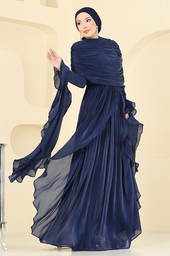 moda selvim Evening Dress 5398DMNK1166 Navy Blue - Thumbnail