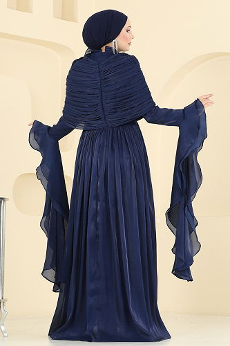 moda selvim فستان سهرة كحلي 5398DMNK1166 - Thumbnail