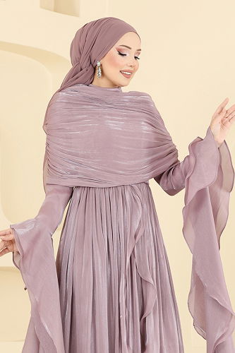 moda selvim فستان سهرة بيج وردي 5398DMNK1166 - Thumbnail