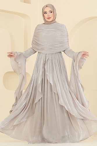 moda selvim فستان سهرة بيج 5398DMNK1166 - Thumbnail