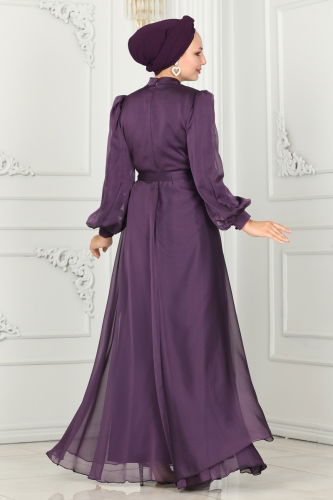 moda selvim EVENING DRESS 5402AB368 Dark Lilac - Thumbnail