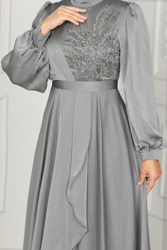 moda selvim EVENING DRESS 5402AB368 Gray - Thumbnail