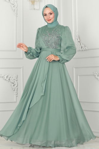 moda selvim EVENING DRESS 5402AB368 Mint - Thumbnail