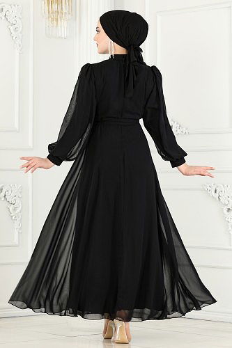 moda selvim Evening Dress 5408AB368 Black - Thumbnail