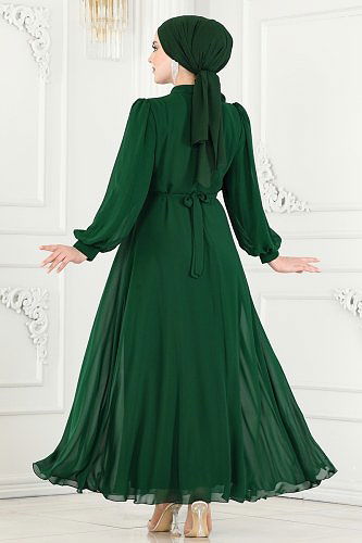 moda selvim Evening Dress 5408AB368 Emerald - Thumbnail