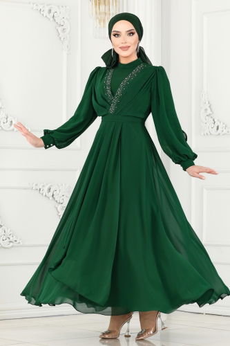 moda selvim EVENING DRESS 5408AB368 Emerald - Thumbnail