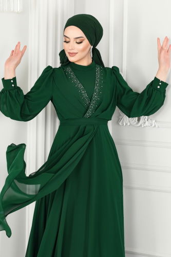 moda selvim EVENING DRESS 5408AB368 Emerald - Thumbnail