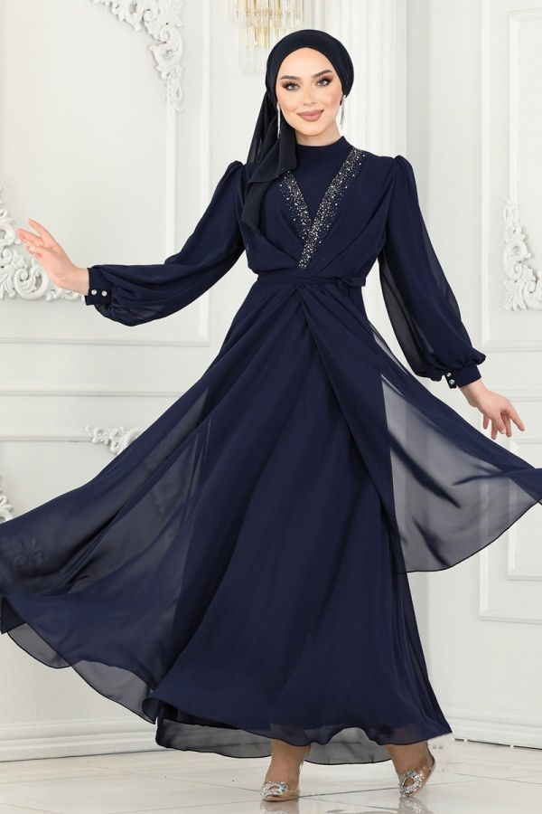 Evening Dress 5408AB368 Navy Blue - 2