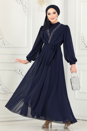 moda selvim EVENING DRESS 5408AB368 Navy Blue - Thumbnail