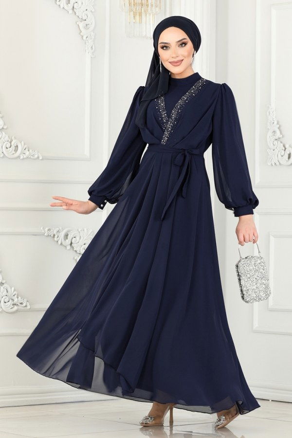 Evening Dress 5408AB368 Navy Blue - 3