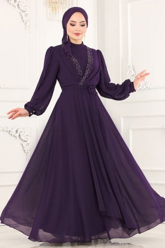 moda selvim EVENING DRESS 5408AB368 Purple - Thumbnail