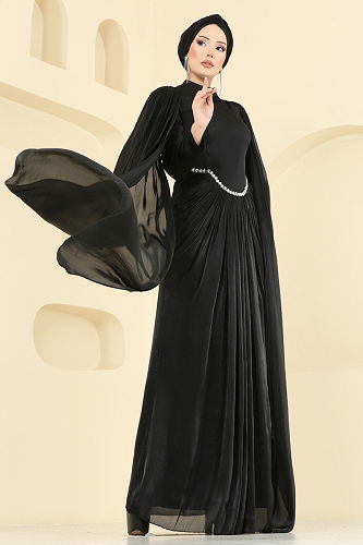 moda selvim Evening Dress 5418DMNK1166 Black - Thumbnail