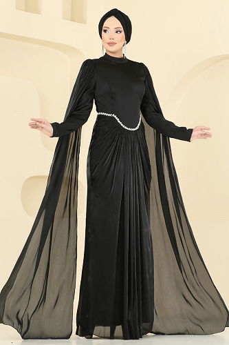 moda selvim Evening Dress 5418DMNK1166 Black - Thumbnail