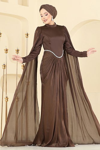 moda selvim Evening Dress 5418DMNK1166 Brown - Thumbnail