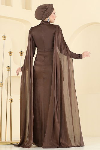 moda selvim Evening Dress 5418DMNK1166 Brown - Thumbnail