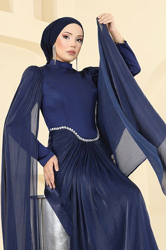 moda selvim Evening Dress 5418DMNK1166 Navy Blue - Thumbnail