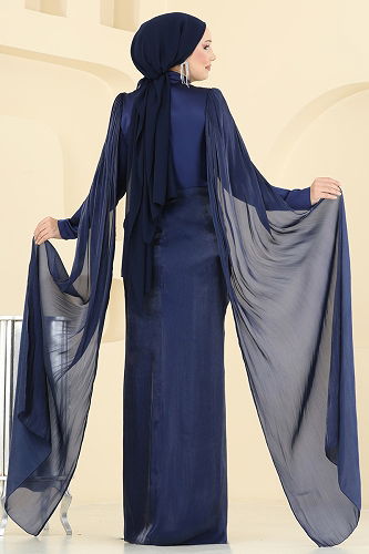 moda selvim Evening Dress 5418DMNK1166 Navy Blue - Thumbnail