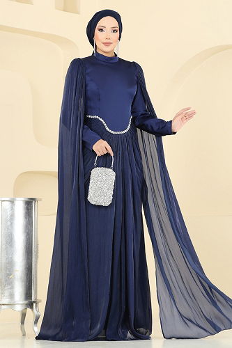 moda selvim فستان سهرة كحلي 5418DMNK1166 - Thumbnail