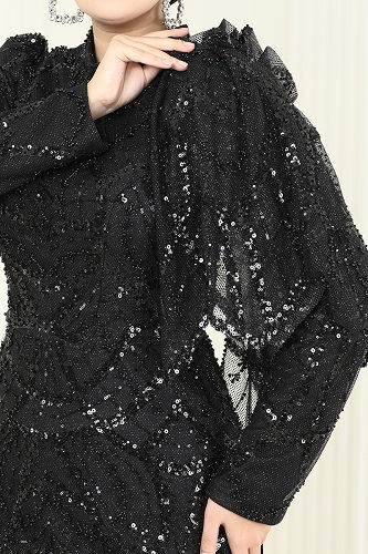 moda selvim Evening Dress 5428DMNK1166 Black - Thumbnail