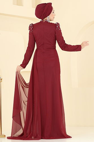 moda selvim Evening Dress 5430D170 Burgundy - Thumbnail