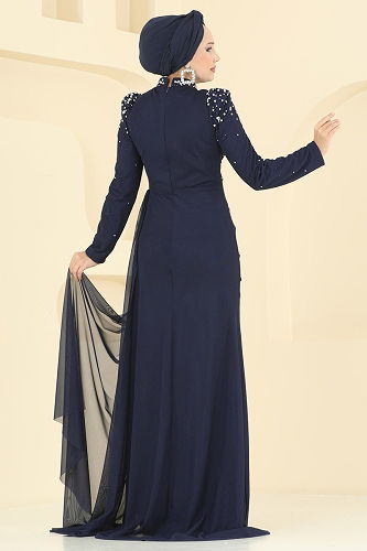 moda selvim فستان سهرة كحلي 5430D170 - Thumbnail