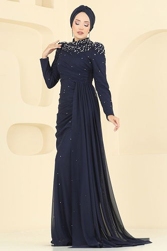 moda selvim فستان سهرة كحلي 5430D170 - Thumbnail