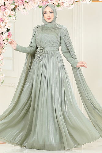 moda selvim Evening Dress 5433DMNK1166 Almond Green - Thumbnail