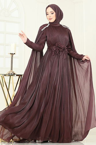 moda selvim Evening Dress 5433DMNK1166 Brown - Thumbnail