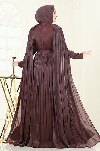 moda selvim Evening Dress 5433DMNK1166 Brown - Thumbnail