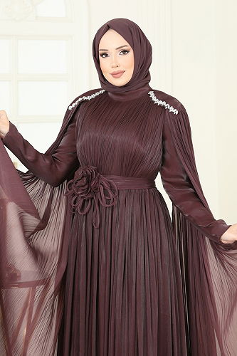 moda selvim فستان سهرة بني 5433DMNK1166 - Thumbnail