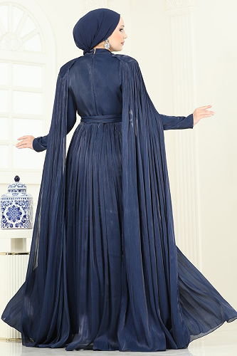 moda selvim فستان سهرة كحلي 5433DMNK1166 - Thumbnail