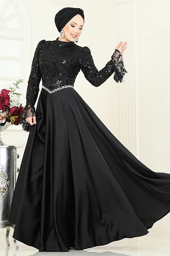 moda selvim Evening Dress 5441DMNK1166 Black - Thumbnail