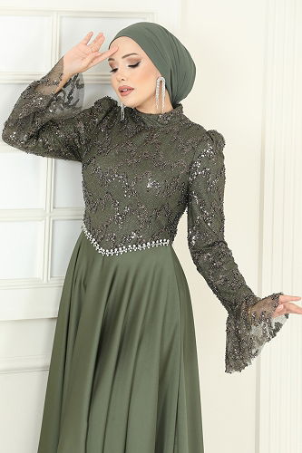 moda selvim Evening Dress 5441DMNK1166 Khaki - Thumbnail