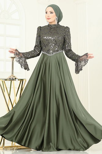 moda selvim فستان سهرة اخضر عفني 5441DMNK1166 - Thumbnail