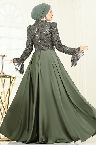 moda selvim فستان سهرة اخضر عفني 5441DMNK1166 - Thumbnail