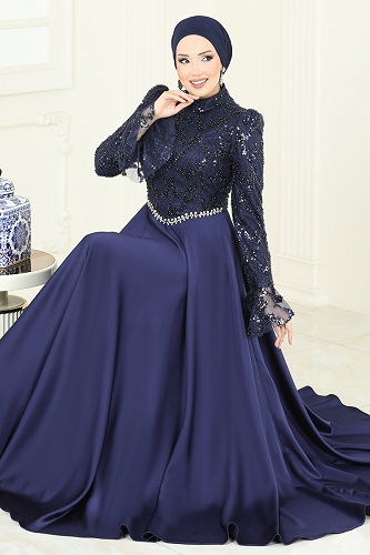 moda selvim Evening Dress 5441DMNK1166 Navy Blue - Thumbnail