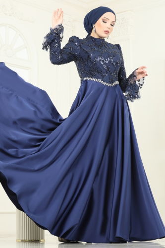 D.M.N.K. - Evening Dress 5441DMNK1166 Navy Blue