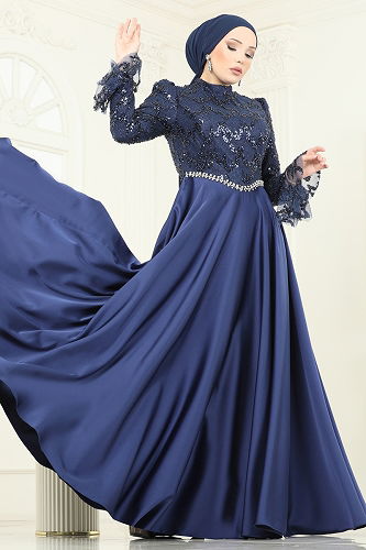 moda selvim Evening Dress 5441DMNK1166 Navy Blue - Thumbnail