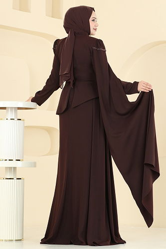 moda selvim Evening Dress 5450DMNK1166 Brown - Thumbnail